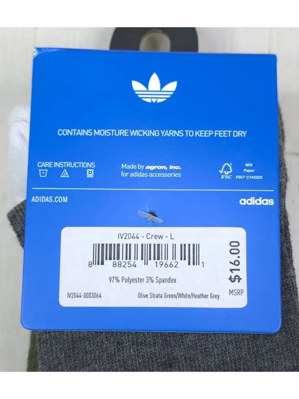 Adidas Mens 3-Pack Cushioned Crew Socks Olive Strata Green/White/Heather Grey